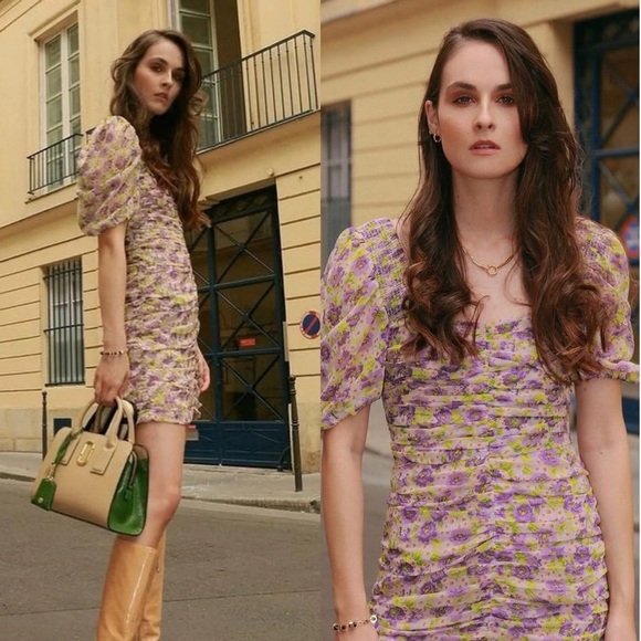 Zara NEW Floral Bodycon Milkmaid Puff Sleeve Mini Dress - Picture 1 of 7